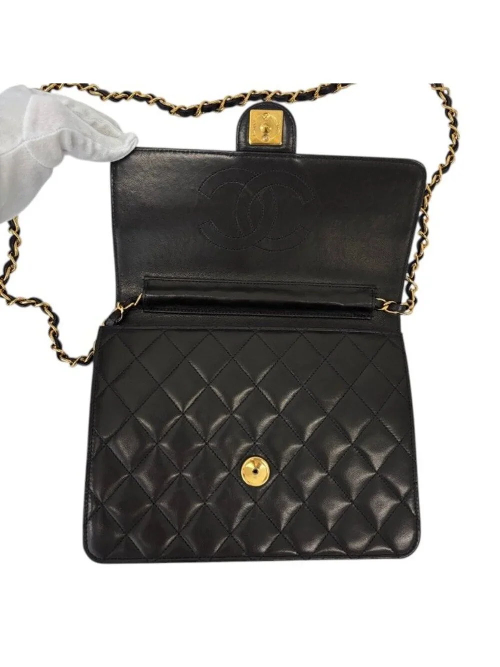 Chanel Quilted Lambskin Single Flap Chain Shoulder Bag Black